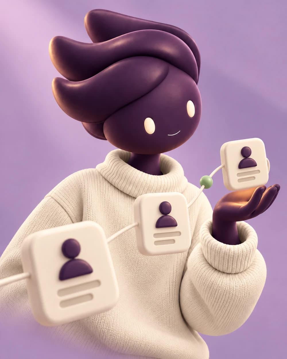 The Emli guide connecting three illustrated customer records.